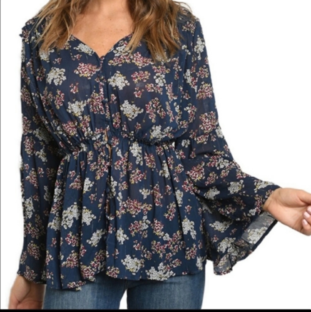 Navy Floral Blouse